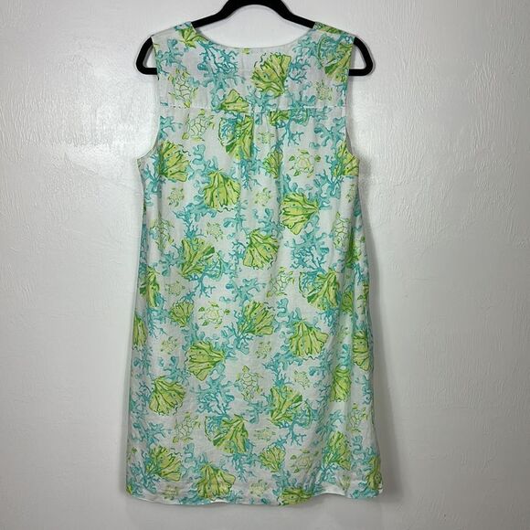 J. Jill Love Linen Ocean Coral Turtle Print Sleeveless V-neck Shift Dress Size M - Picture 3 of 9